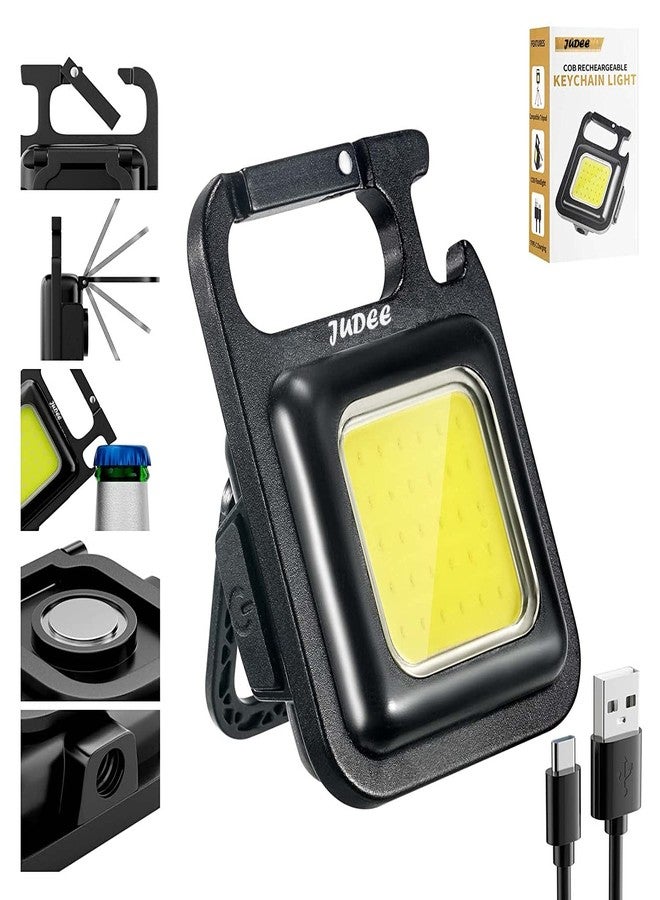 JUDEE Multifunction Keychain Led Light with Bottle Opener, Magnetic Base and Folding Bracket Mini Cob 500 lumens Rechargeable Multifunctional Keychain Emergency Light Keychain, Square - Image 1